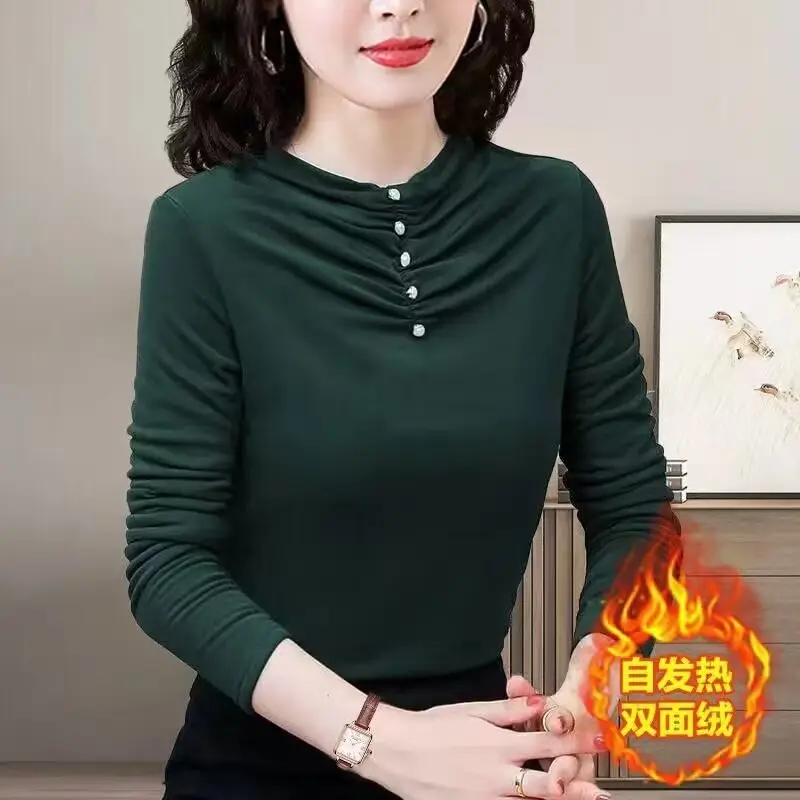 Double-Sided Velvet Shirt Women Brown Fleece Lined - Image 5