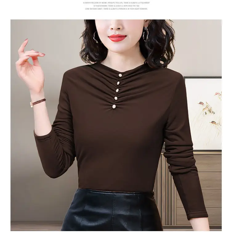 Double-Sided Velvet Shirt Women Brown Fleece Lined — feature 6