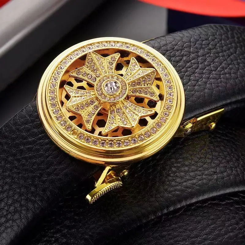 Black Leather Compass Watch with Diamond Cover
