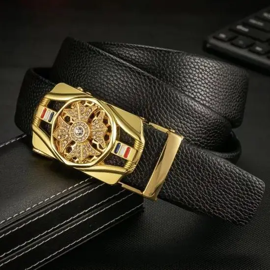 Black Leather Compass Watch with Diamond Cover