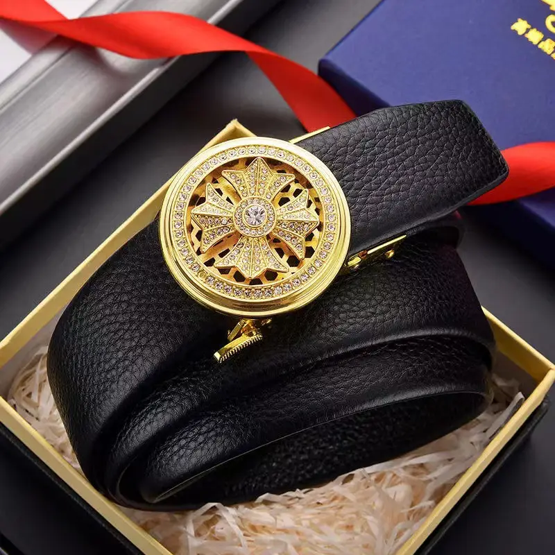 Black Leather Compass Watch with Diamond Cover