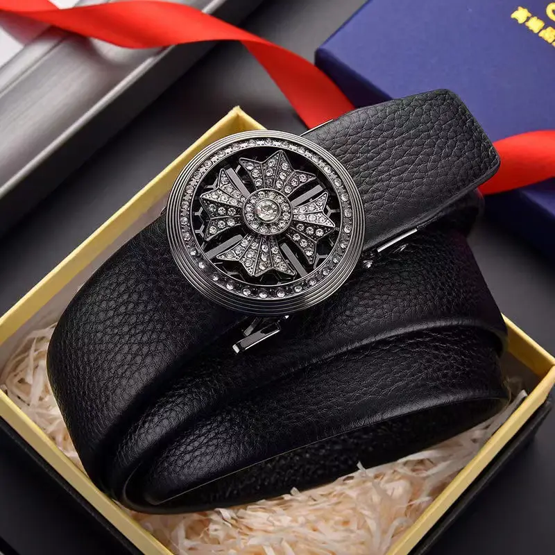 Black Leather Compass Watch with Diamond Cover