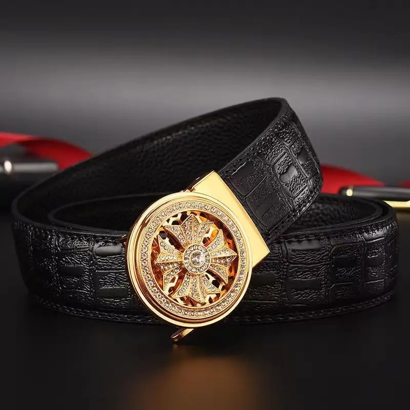 Black Leather Compass Watch with Diamond Cover