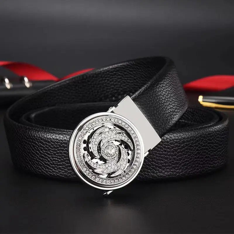 Black Leather Compass Watch with Diamond Cover