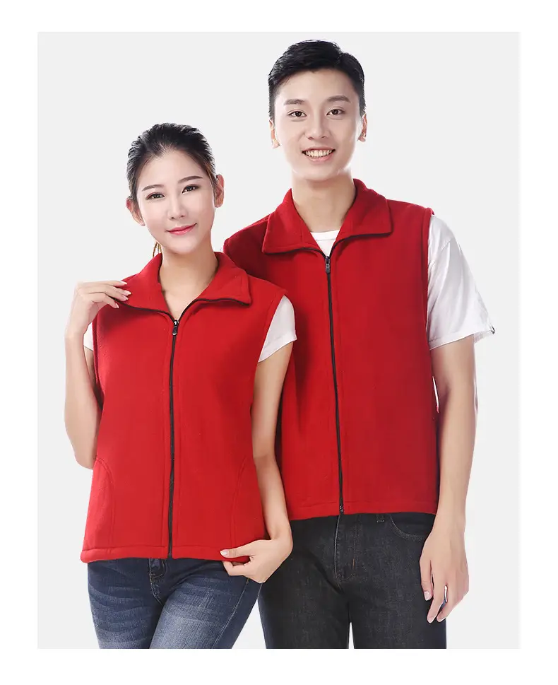 Red Thickened Polar Fleece Vest for Men — feature 19