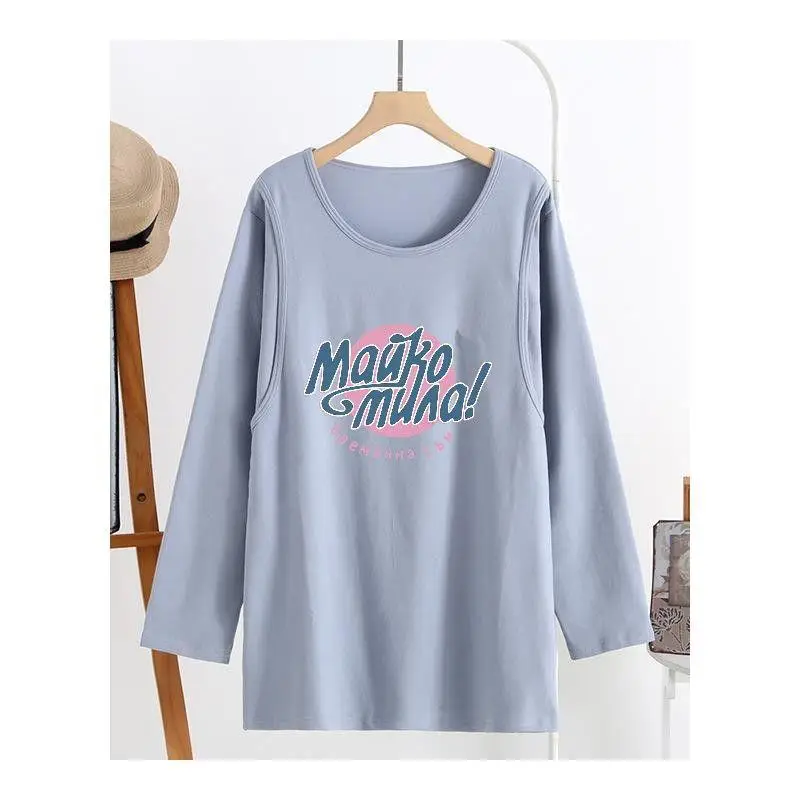 Long Sleeve Loose Fit T-Shirt for Women Light Blue - Image 11