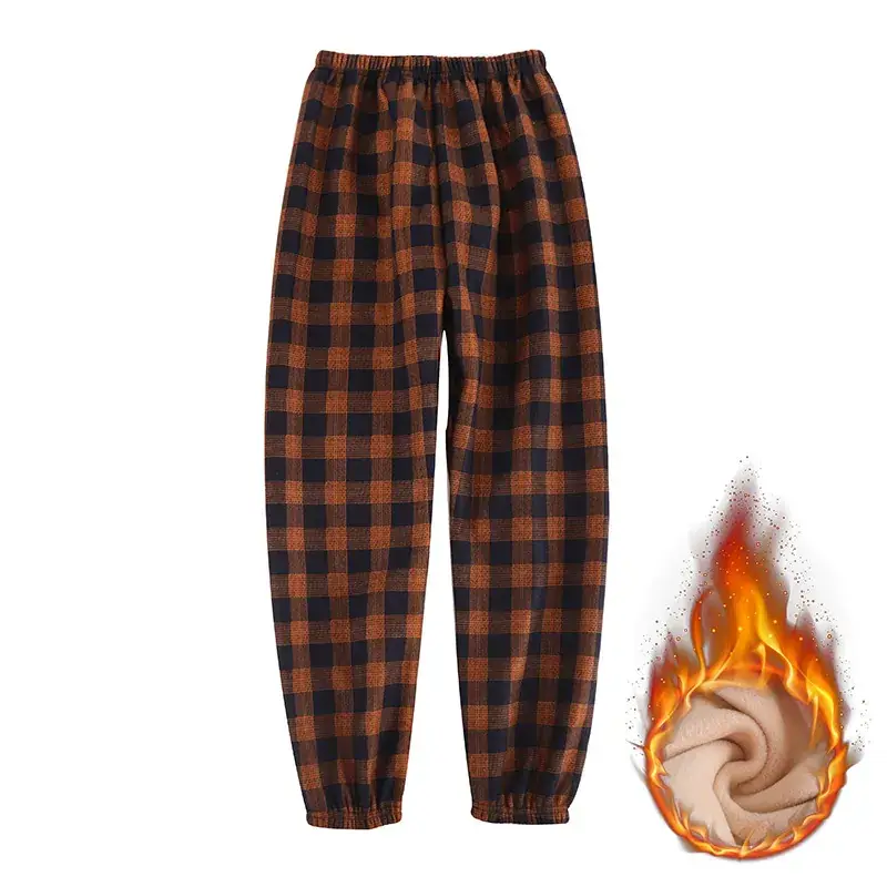22 Autumn and Winter Children's Fleece-lined Thickened Casual Pants for Boys and Girls Plaid Casual Leg-tied Pants Warm Sports Pants for Students
