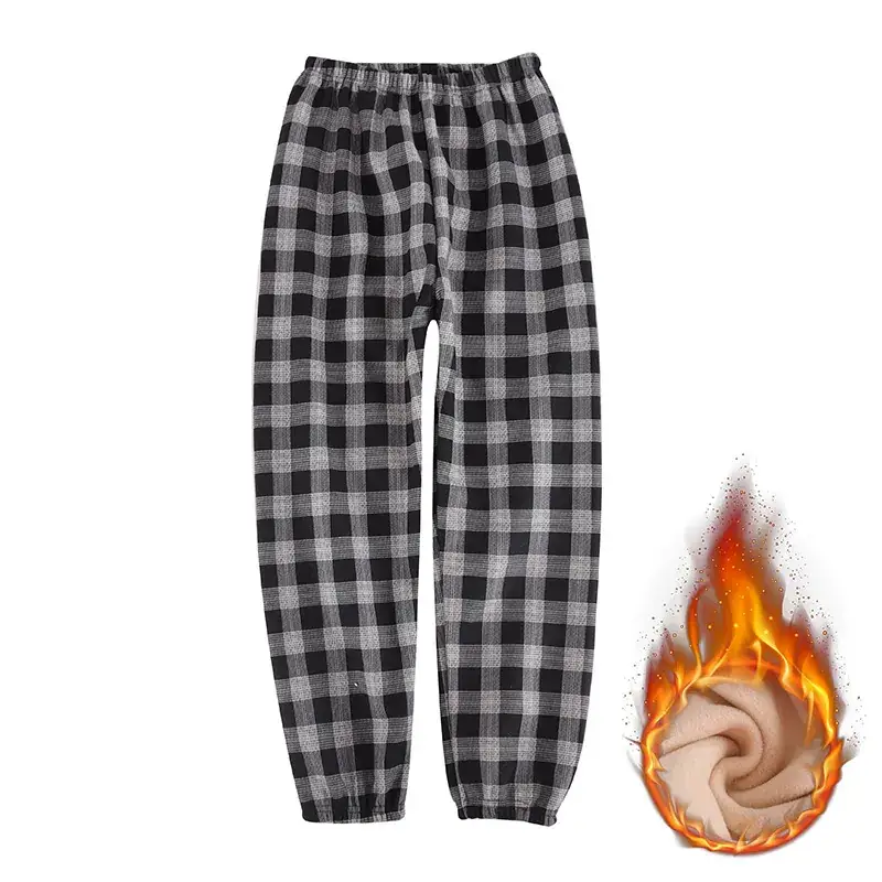 22 Autumn and Winter Children's Fleece-lined Thickened Casual Pants for Boys and Girls Plaid Casual Leg-tied Pants Warm Sports Pants for Students