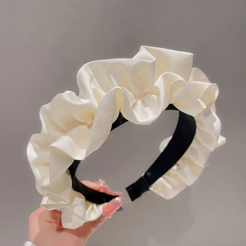 Cream Pleated High Cranial Headband for Women - Image 5