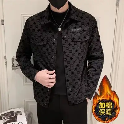 Men's Slim-fit Black Printed Lapel Jacket 2022