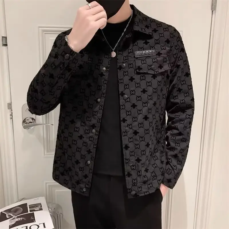 Men's Slim-fit Black Printed Lapel Jacket 2022