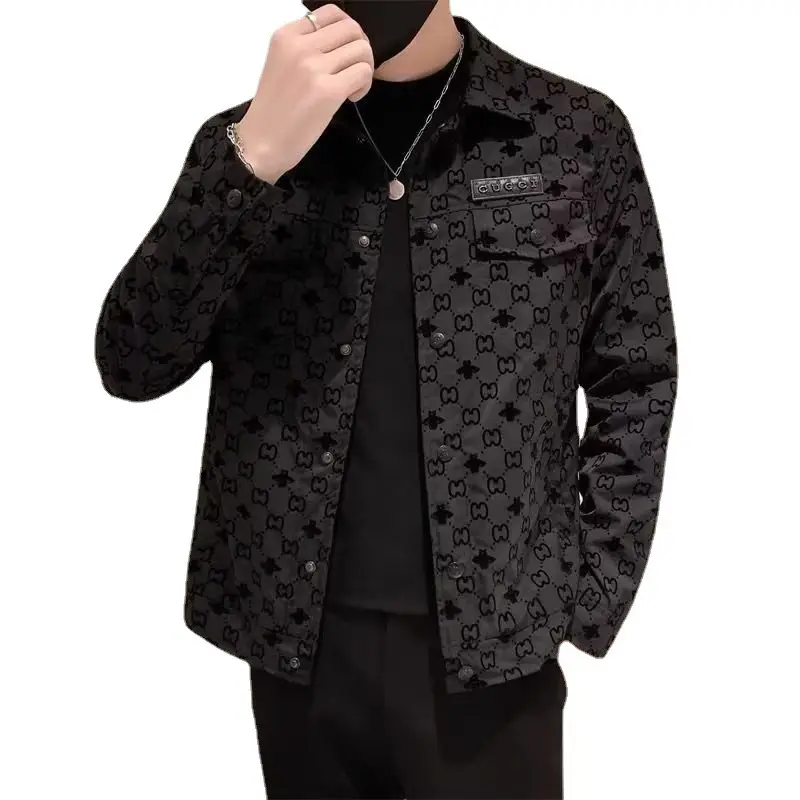 Men's Slim-fit Black Printed Lapel Jacket 2022