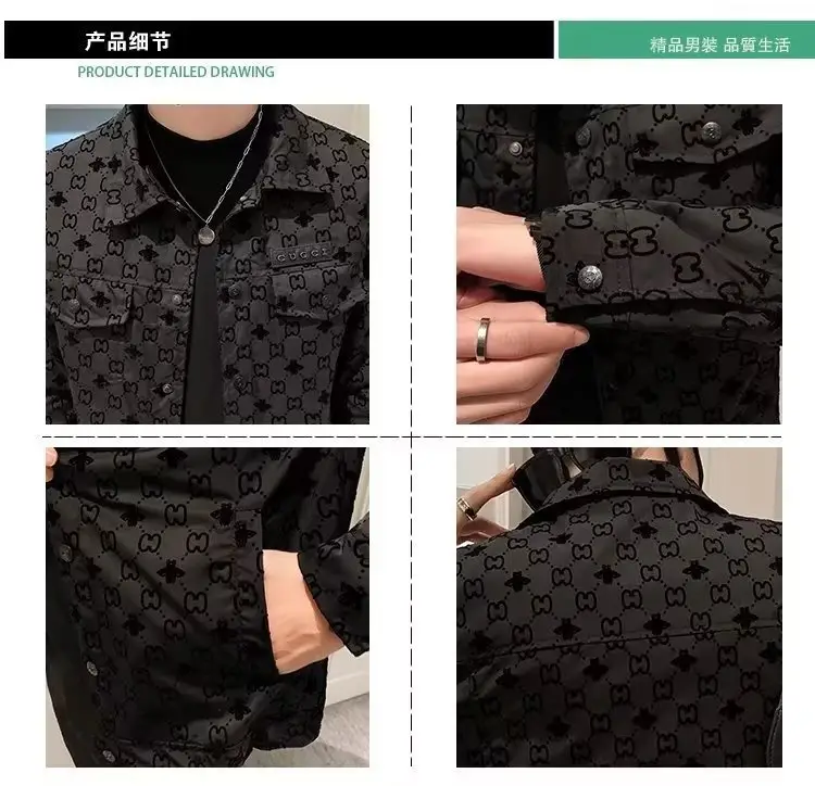 Men's Slim-fit Black Printed Lapel Jacket 2022 — feature 36