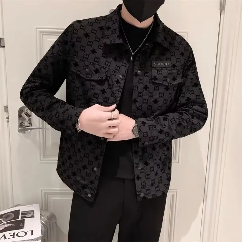 Men's Slim-fit Black Printed Lapel Jacket 2022 — feature 37