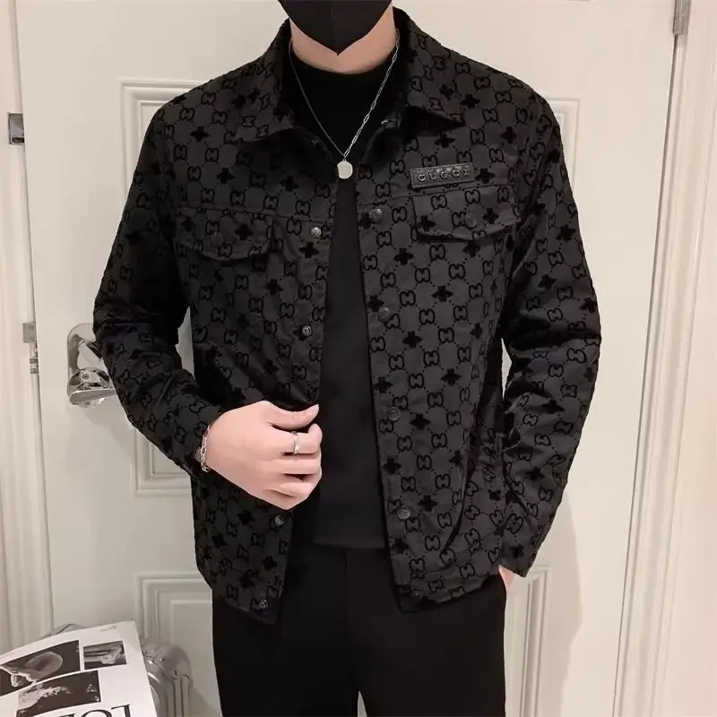 Men's Slim-fit Black Printed Lapel Jacket 2022 — feature 38
