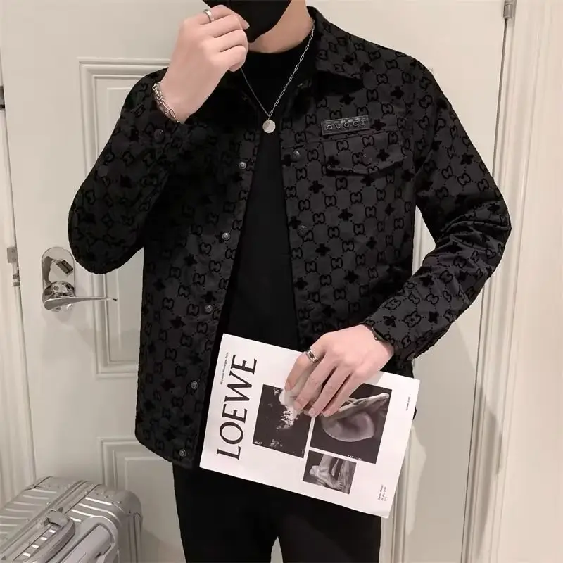 Men's Slim-fit Black Printed Lapel Jacket 2022 — feature 40