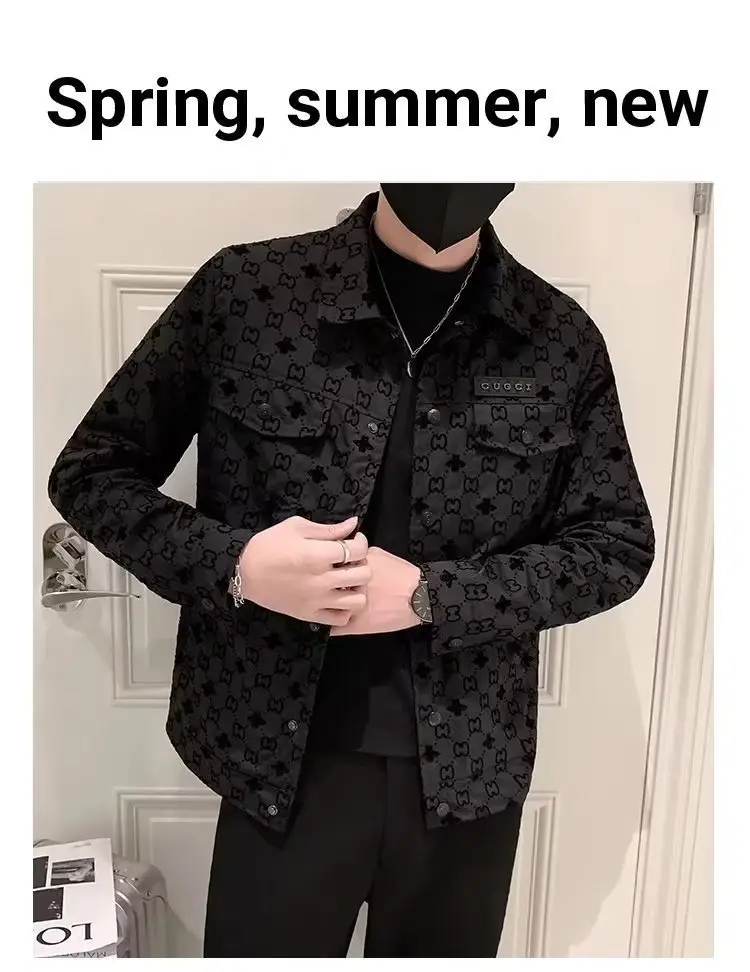 Men's Slim-fit Black Printed Lapel Jacket 2022 — feature 43