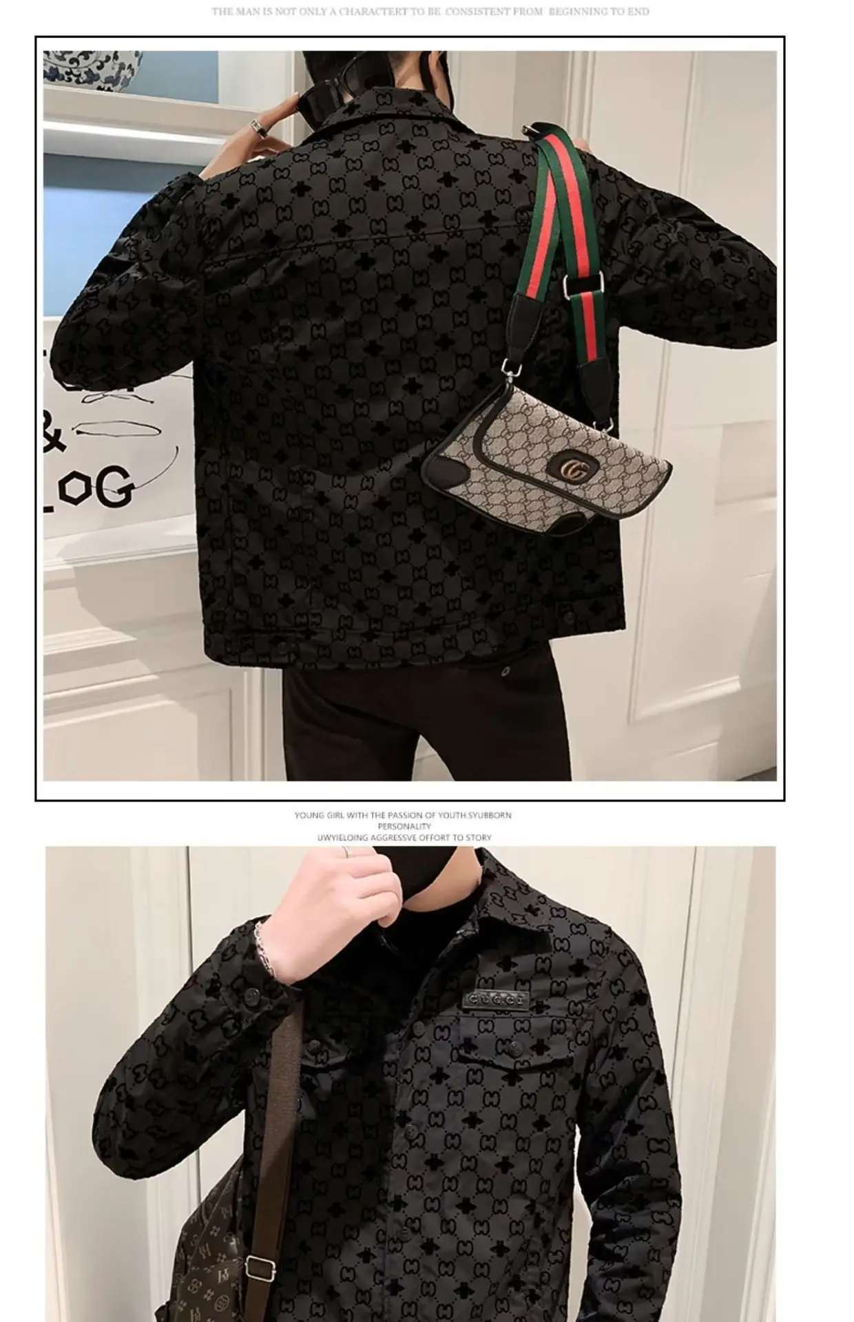 Men's Slim-fit Black Printed Lapel Jacket 2022 — feature 46