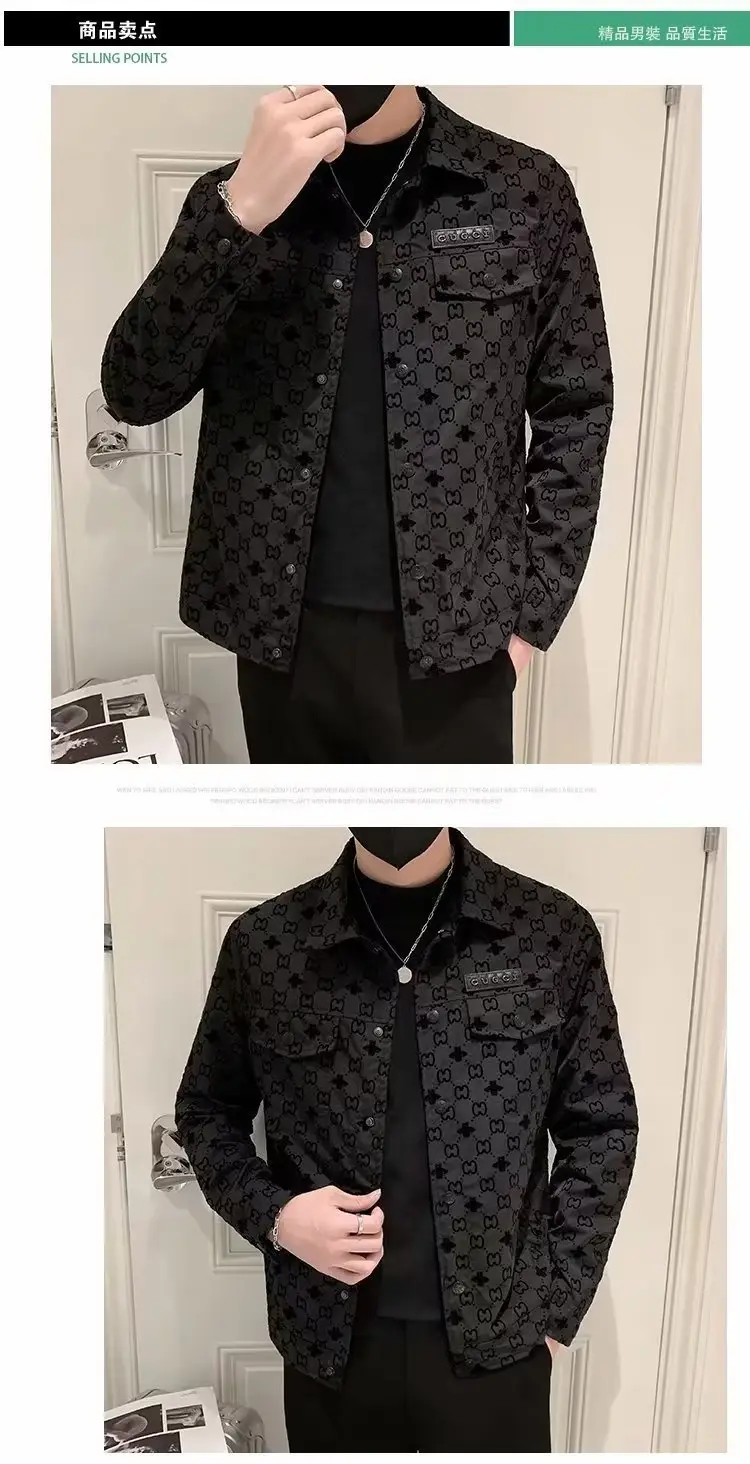 Men's Slim-fit Black Printed Lapel Jacket 2022 — feature 47