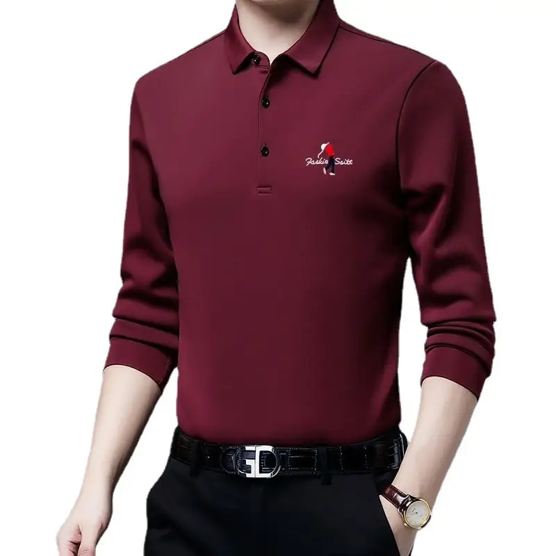 New Men Blue Polo Shirt All-Match Long Sleeve - Image 10