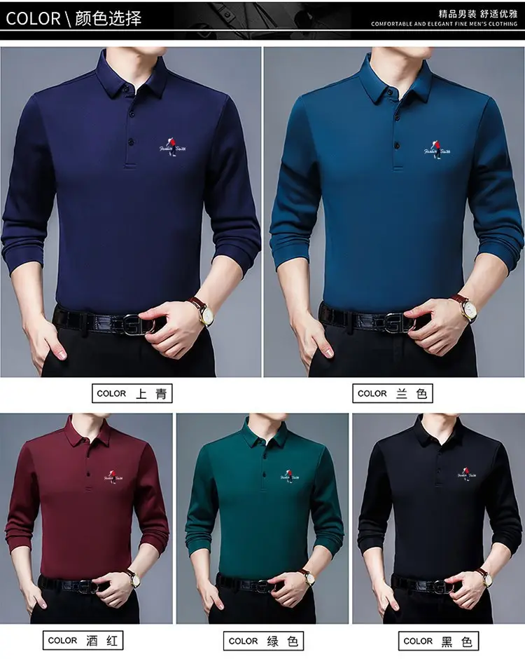 New Men Blue Polo Shirt All-Match Long Sleeve — feature 6