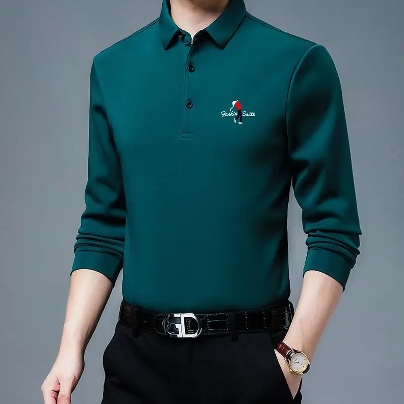 New Men Blue Polo Shirt All-Match Long Sleeve — feature 9