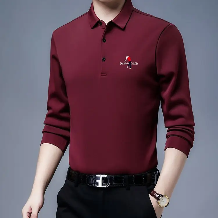 New Men Blue Polo Shirt All-Match Long Sleeve - Image 5