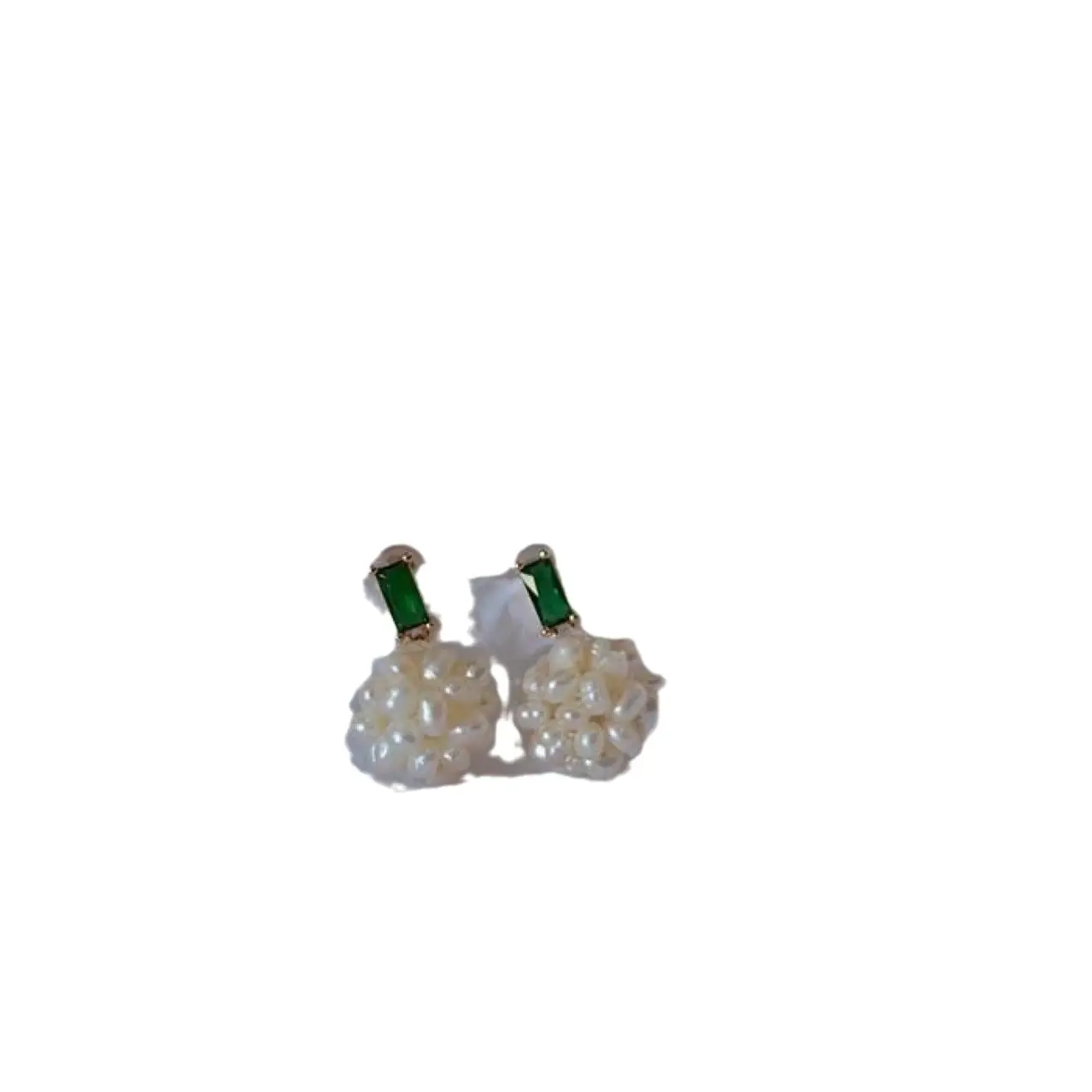 Freshwater Pearl Earrings for Women with Emerald Hydrangea Design - Image 5