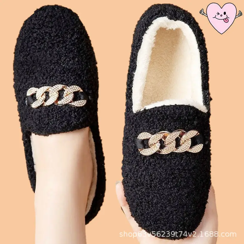 Autumn and winter peas cotton shoes ladies cotton shoes Moon shoes indoor thick bottom non-slip low plush cotton shoes a generation of hair - Image 5