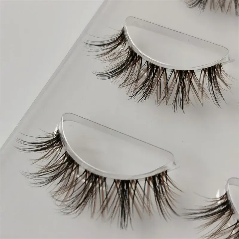 Black Brown Thick False Eyelashes with Transparent Stems - Image 3