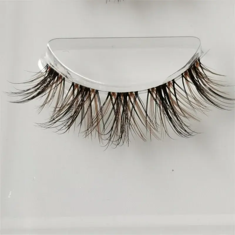 Black Brown Thick False Eyelashes with Transparent Stems - Image 4