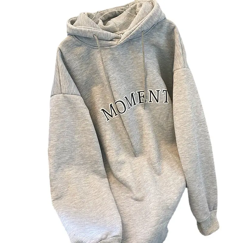 Women Korean Hooded Pullover Long Sweater Dress Grey - Image 6