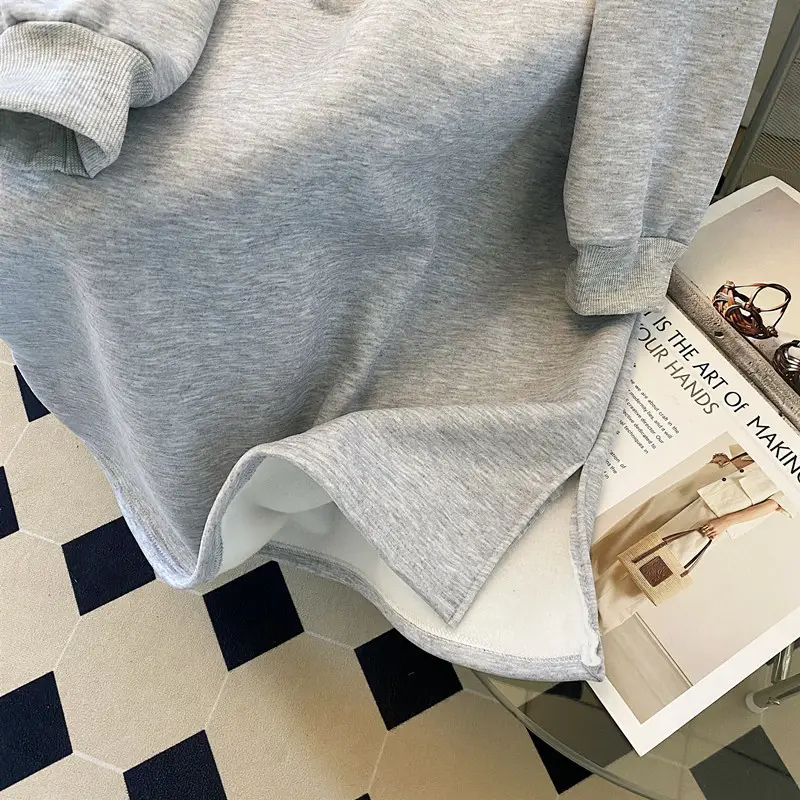 Women Korean Hooded Pullover Long Sweater Dress Grey — feature 13