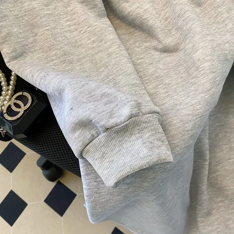 Women Korean Hooded Pullover Long Sweater Dress Grey — feature 14