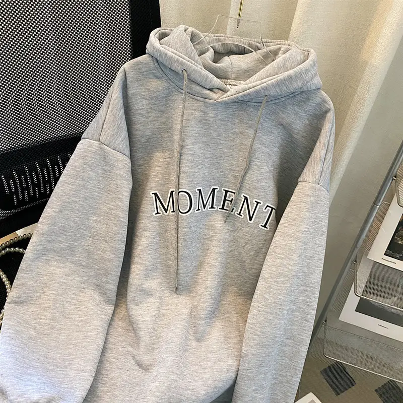 Women Korean Hooded Pullover Long Sweater Dress Grey — feature 3