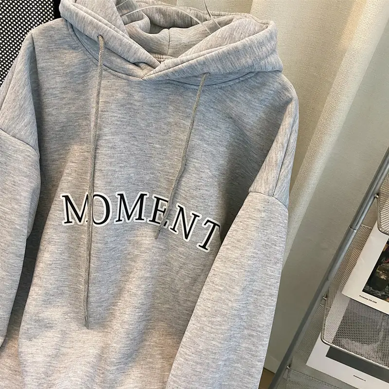 Women Korean Hooded Pullover Long Sweater Dress Grey — feature 4