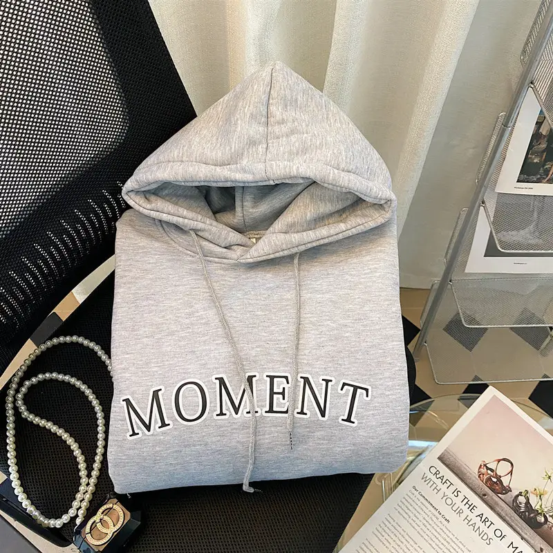 Women Korean Hooded Pullover Long Sweater Dress Grey — feature 6