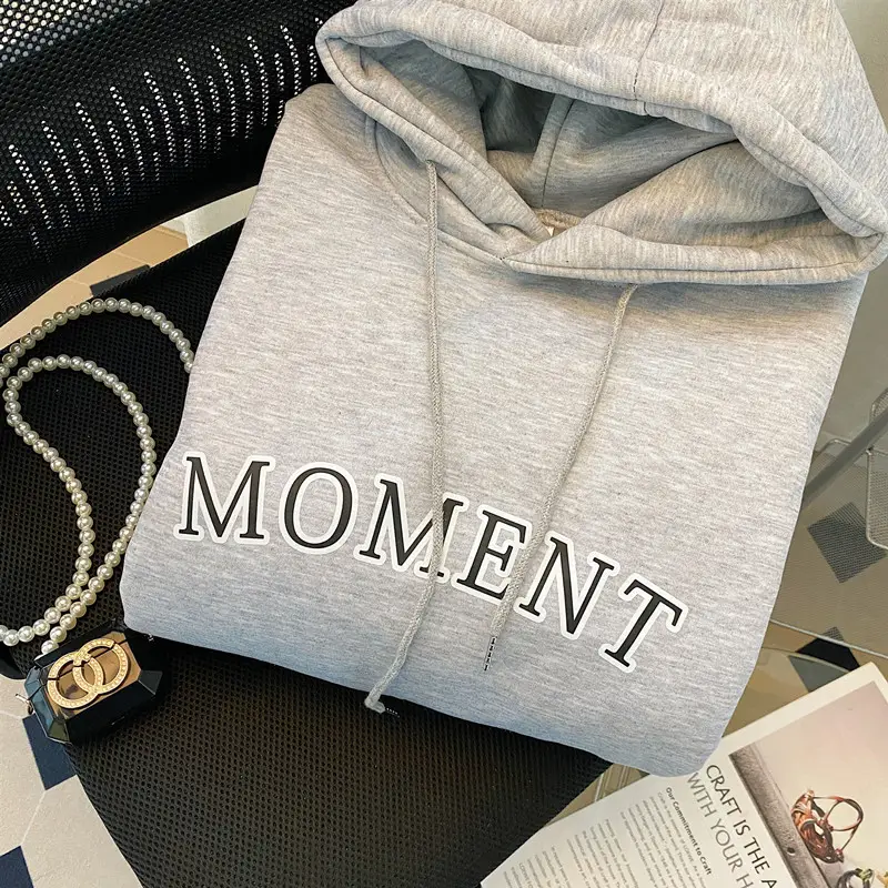 Women Korean Hooded Pullover Long Sweater Dress Grey — feature 7