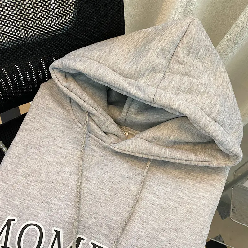Women Korean Hooded Pullover Long Sweater Dress Grey — feature 8
