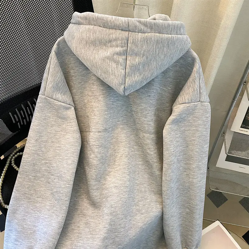 Women Korean Hooded Pullover Long Sweater Dress Grey — feature 9