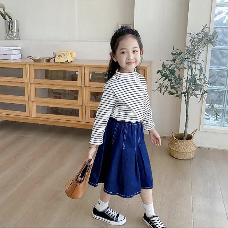Girls Striped Fleece Lined Sweater Top - Image 2