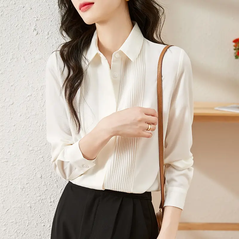 Women's Long Sleeve Chiffon Shirt White 2025 Autumn - Image 3