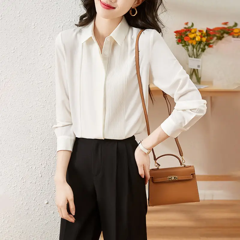 Women's Long Sleeve Chiffon Shirt White 2025 Autumn - Image 4