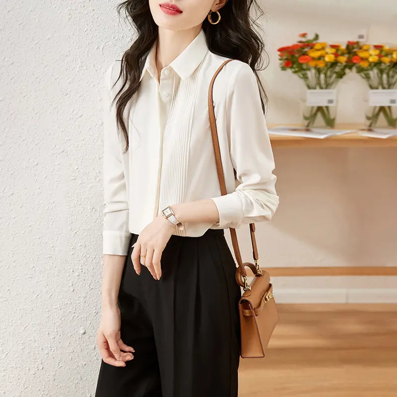 Women's Long Sleeve Chiffon Shirt White 2025 Autumn - Image 5