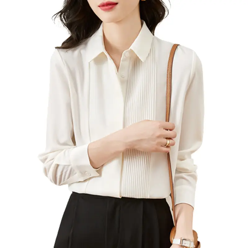 Women's Long Sleeve Chiffon Shirt White 2025 Autumn - Image 6