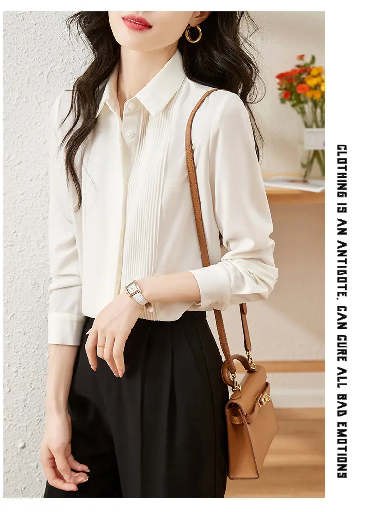 Women's Long Sleeve Chiffon Shirt White 2025 Autumn — feature 10