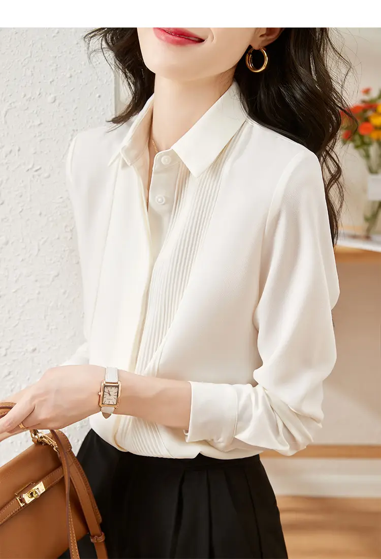 Women's Long Sleeve Chiffon Shirt White 2025 Autumn — feature 12