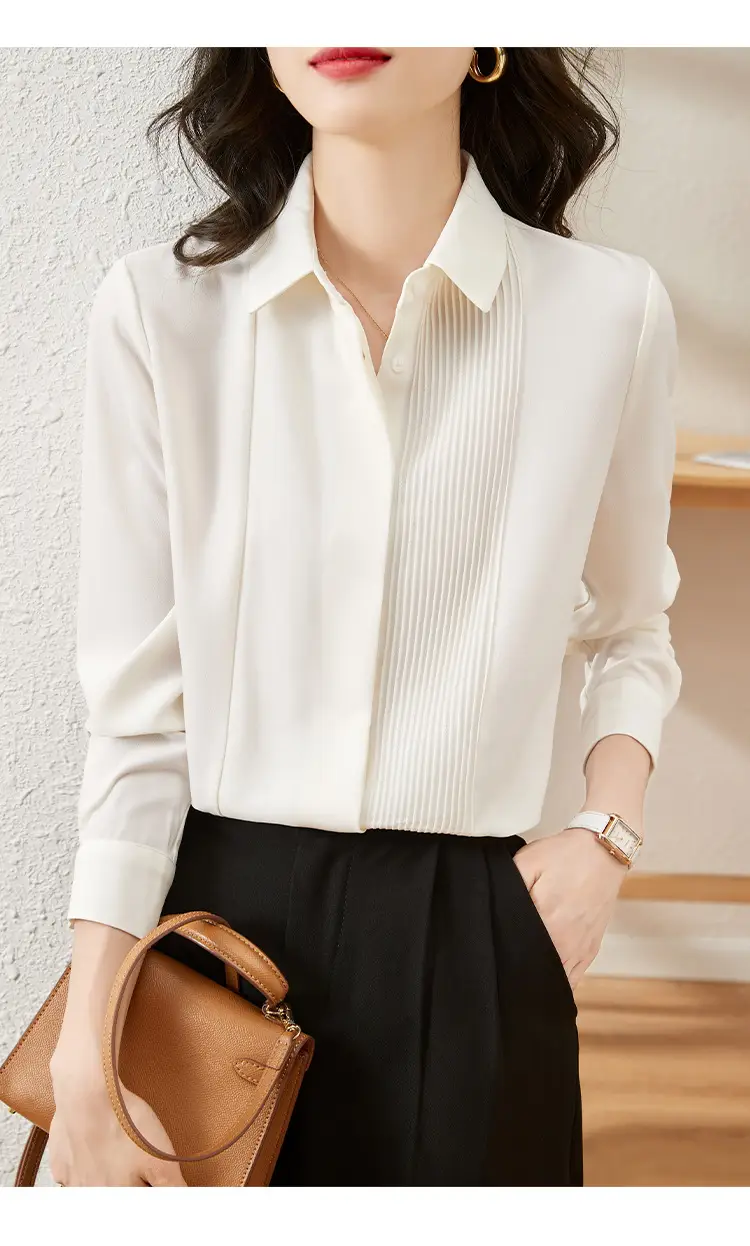 Women's Long Sleeve Chiffon Shirt White 2025 Autumn — feature 13