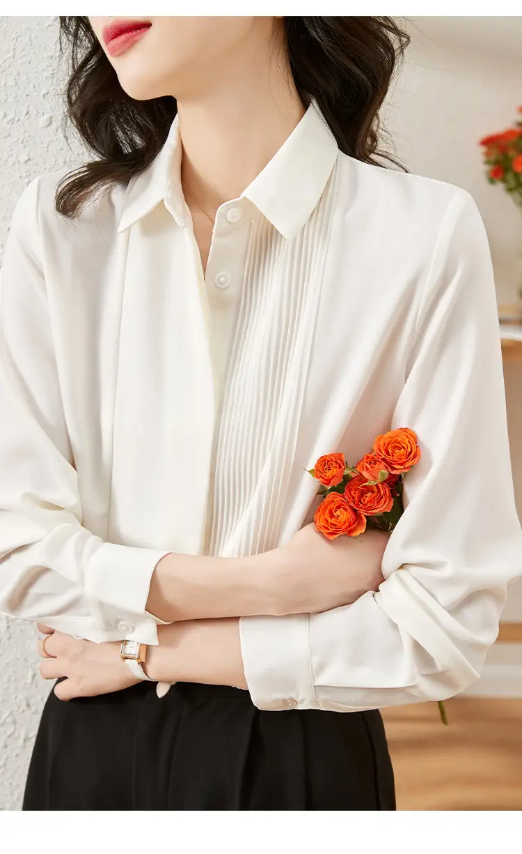 Women's Long Sleeve Chiffon Shirt White 2025 Autumn — feature 14