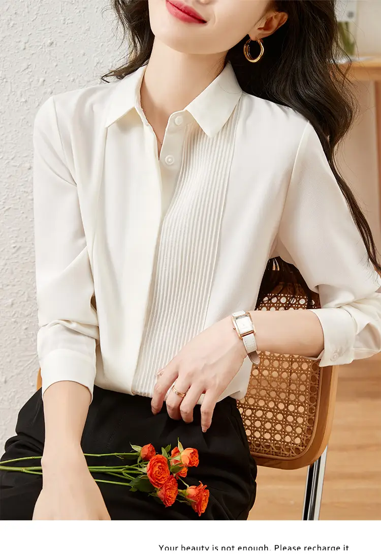Women's Long Sleeve Chiffon Shirt White 2025 Autumn — feature 15